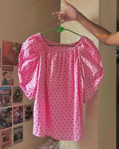 Pink Heart Print ruffled Korean Top