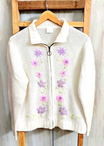Offwhite Embroidery Work Sweater Size-38-40-L