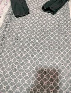 Grey and Black Jaali Net Embroidered Kurti