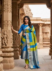 Elegant Blue Kurta Set with Dhupata 💫
