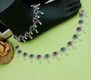 Gemstone Silver Plated Anklets