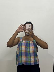 Squared Neck Checkered Top
