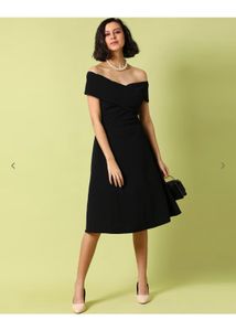 Chic Black Off-Shoulder Midi Dress