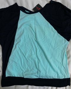 Y2K Cold Shoulder Blue Black Top