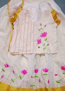 White &amp; Gold Embellished Floral Top And Skirt