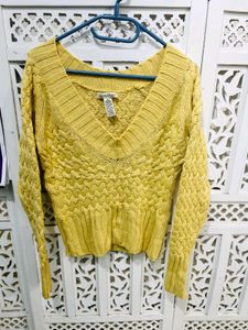 🎀Imported Yellow V-Neck Knit Sweater D