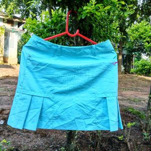 Blue Pleated Mini Skirt With Shorts