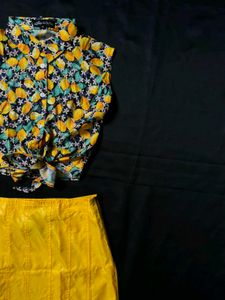 Lemon Print Top &amp; Yellow Skirt COORD SET