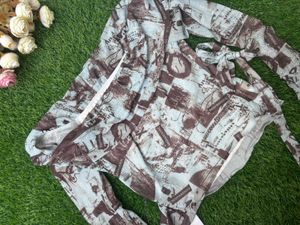 Abstract Print Sheer Tie Top