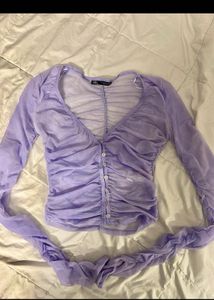 Zara Purple Ruched Long Sleeve Top