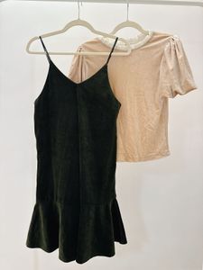 2-Piece Outfit – Velvet Top &amp; Dark Green Dress Set