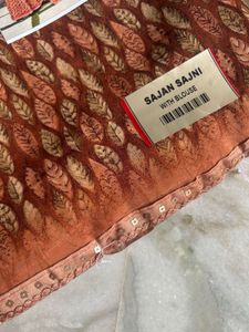 Elegant Brown Leaf Print Saree with Blouse