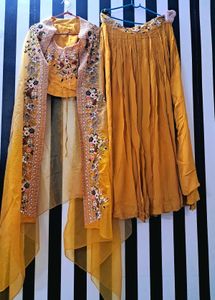 Vibrant Yellow Lehenga with Cape Jacket