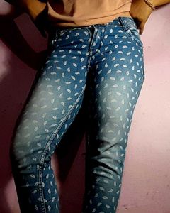 Leaf Print Denim Jeans