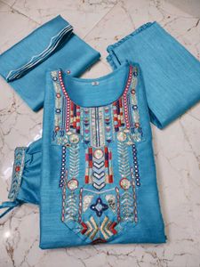 Cotton Chanderi Firozi Suit