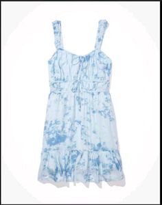 Blue Tie-Dye Ruffle Mini Dress