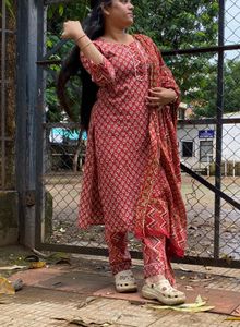 Red Printed Kurta Set