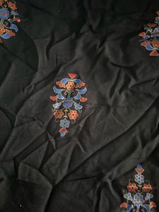 Floral Print Black Fabric