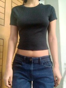 Rib Knitted Navy Blue Tee