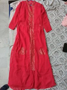 Pink  Sleeveless Blouse, Palazzo And Overcoat