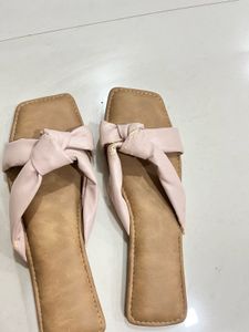 Pink Knotted Strap Flat Sandals