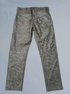 Gray Leather Textured Mens Portugese Pants