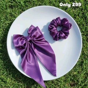 Chic Purple Satin Hair Bow & Scrunchie Duo