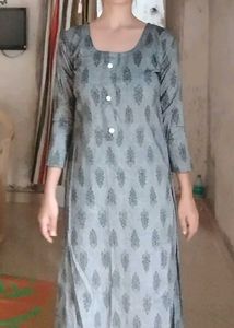 Gray Printed Long Sleeve Dress