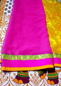 Pink &amp; Yellow Saree with Embellishments