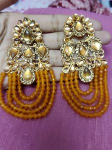 Mustard Earrings With Maangtika