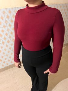 Maroon Turtle Neck Top
