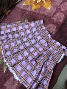 Purple Plaid Pleated Skirt
