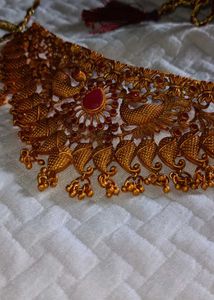 Ornate Gold-Tone Peacock Necklace Set