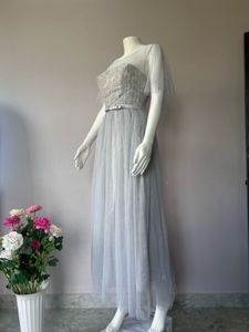 GREY PREMIUM TULLE-lace gown