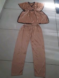 Brown Satin Night Suit Not Used Brand New