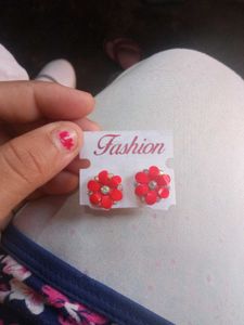 Red Flower Stud Earrings