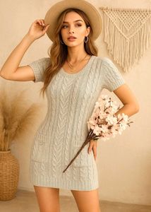 Imported Silver Cable Knit Sweater Dress B