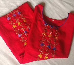 Red Embroidered Kurti