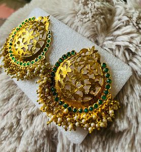 Gold &amp; Green Jhumka Earrings