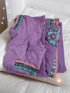 Designer Saree With Stitched Blouse  + Lipstick