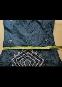 Denim Dress/ Gown With Embroidery