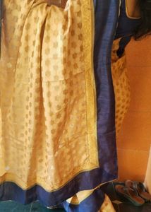 Cream Cotton Saree With Blouse