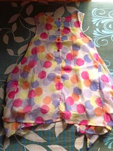 For 5 To 6 Years Girl Dress Set- White Colour Polk