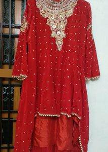 Red heavy Handwork Sharara Set Full Zircon Work