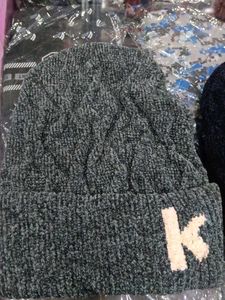 Brown Knit Beanie with 'K' Detail premium