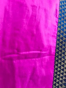 Pink Silk-Cotton Kurti with Black &amp; Gold Panel – E