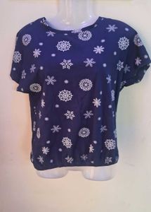 Blue Snowflake Print Top