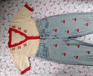 Cherry Embroidered Denim Jeans 🍒