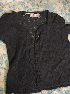 Midnight Veil Black Netted Jacket – Sheer Long Sle