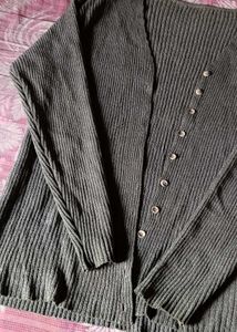 Gray Ribbed Knit Cardigan